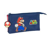 Safta Trousse triple SUPER MARIO TRICK enfant 22×3×12 cm Bleu foncé/rouge M