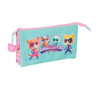 Safta Trousse triple SuperKitties pour enfant Rose clair/Turquoise pastel 22 x 3 x 12 cm