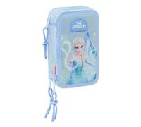 safta | Trousses Doubles et triples Disney La Reine des Neiges, organisateurs Scolaires avec Compartiments zippés, poignée de Transport, Dimensions : 12,5 x 5,5 x 19,5 cm, Trousse à 3 Compartiments
