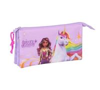 safta Unicorn Academy - Trousse Triple, Trousse pour Enfant, idéale pour Les Enfants d'âge Scolaire, Confortable et Polyvalente, qualité et résistance, 22 x 3 x 12 cm, Lilas, M, Décontracté