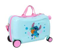 safta | Valise Enfant à roulettes Disney Stitch Bright, ABS+PC résistant, 4 Roues Doubles Rotation 360°, intérieur doublé avec séparateur et Poche zippée, bandoulière et Repose-Pieds