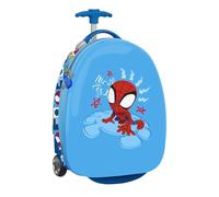 Safta | Valise pour enfant avec roues 16″ Spidey Rescue, coque rigide ABS + PC, intérieur doublé avec poche en filet avec fermeture éclair, sangles élastiques porte-bagages, couleur bleue, dimensions