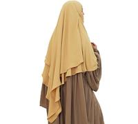 Safwa® Khimar Jazz 2 Voiles - Hijab Long Modeste et Élégant - Tissu Premium Infroissable, Fluide et Opaque Bandeau avec Cache-Menton - Confort et Couvrance Maximale - Fabriqué en Égypte (Miel)