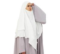 Safwa® Khimar Jazz 2 Voiles - Hijab Long Modeste et Élégant - Tissu Premium Infroissable, Fluide et Opaque Bandeau avec Cache-Menton - Confort et Couvrance Maximale - Fabriqué en Égypte (Blanc cases)