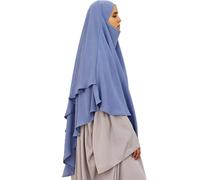 Safwa® Khimar Jazz 2 Voiles - Hijab Long Modeste et Élégant - Tissu Premium Infroissable, Fluide et Opaque Bandeau avec Cache-Menton - Confort et Couvrance Maximale - Fabriqué en Égypte (Bleu bleuet)