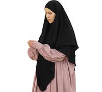 Safwa® Khimar Jazz 2 Voiles - Hijab Long Modeste et Élégant - Tissu Premium Infroissable, Fluide et Opaque Bandeau avec Cache-Menton - Confort et Couvrance Maximale - Fabriqué en Égypte (Noir)