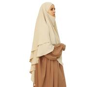 Safwa® Khimar Jazz 2 Voiles - Hijab Long Modeste et Élégant - Tissu Premium Infroissable, Fluide et Opaque Bandeau avec Cache-Menton - Confort et Couvrance Maximale - Fabriqué en Égypte (Beige)