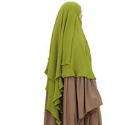 Safwa® Khimar Jazz 2 Voiles - Hijab Long Modeste et Élégant - Tissu Premium Infroissable, Fluide et Opaque Bandeau avec Cache-Menton - Confort et Couvrance Maximale - Fabriqué en Égypte (Vert amande)