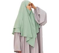 Safwa® Khimar Jazz 2 Voiles - Hijab Long Modeste et Élégant - Tissu Premium Infroissable, Fluide et Opaque Bandeau avec Cache-Menton - Confort et Couvrance Maximale - Fabriqué en Égypte (Bleu menthe)