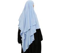 Safwa® Khimar Jazz 2 Voiles - Hijab Long Modeste et Élégant - Tissu Premium Infroissable, Fluide et Opaque Bandeau avec Cache-Menton - Confort et Couvrance Maximale - Fabriqué en Égypte (Bleu ciel)