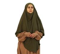 Safwa® Khimar Jazz 2 Voiles - Hijab Long Modeste et Élégant - Tissu Premium Infroissable, Fluide et Opaque Bandeau avec Cache-Menton - Confort et Couvrance Maximale - Fabriqué en Égypte (kaki olive)