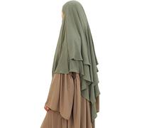 Safwa® Khimar Jazz 2 Voiles - Hijab Long Modeste et Élégant - Tissu Premium Infroissable, Fluide et Opaque Bandeau avec Cache-Menton - Confort et Couvrance Maximale - Fabriqué en Égypte (Gris Olive)