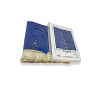 Safwa® Muslim Cadeaux - Coffret Cadeau Islamique avec Tapis de Prière en Velours & Chapelet Élégant - Idéal Ramadan, Aïd, Mariage, Dhikr, Conversion Cadeau Religieux pour Homme Femme (Bleu)