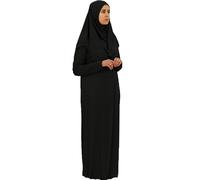 Safwa® Robe de Prière avec Hijab Intégré - Abaya Mastour Jersey Extensible - Tenue Islamique Confortable et Opaque - Idéal Mosquée ou Maison - Taille Unique 36-42 - Fabriqué en Égypte (Noir)