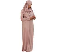 Safwa® Robe de Prière avec Hijab Intégré - Abaya Mastour Jersey Extensible - Tenue Islamique Confortable et Opaque - Idéal Mosquée ou Maison - Taille Unique 36-42 - Fabriqué en Égypte (Taupe Rosé)