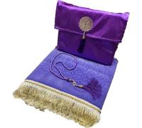 Safwa® Tapis de prière Islamique uni et Chapelet Tasbih Musulman avec Coffret Cadeau Pochette élégant Meilleur idée Cadeau Islamique Ramadan Aïd Hajj Umrah Mariage Gift, Sajada en Velours (Violet)