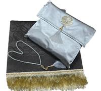 Safwa® Tapis de prière Islamique uni et Chapelet Tasbih Musulman avec Coffret Cadeau Pochette élégant Meilleur idée Cadeau Islamique Ramadan Aïd Hajj Umrah Mariage Gift, Sajada en Velours (Gris)