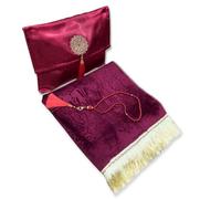 Safwa® Tapis de prière Islamique uni et Chapelet Tasbih Musulman avec Coffret Cadeau Pochette élégant Meilleur idée Cadeau Islamique Ramadan Aïd Hajj Umrah Mariage Gift, Sajada en Velours (Rouge)