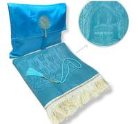 Safwa® Tapis de prière Islamique uni et Chapelet Tasbih Musulman avec Coffret Cadeau Pochette élégant Meilleur idée Cadeau Islamique Ramadan Aïd Hajj Umrah Mariage Gift, Sajada en Velours (Bleu Ciel)