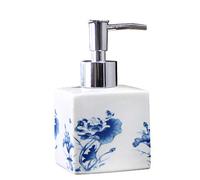 SAFWE Distributeur de Savon en céramique avec Pompe pour Salle de Bain et Cuisine, Bureau, Bouteille Liquide décorative Vintage Bleue et Blanche en Porcelaine Florale