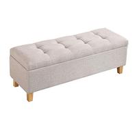 SAFWELAU Banc Ottoman Pouf Coffre de Rangement Casier Multifonctionnel Banquette de Salon Tabouret Changement de Chaussures Tissu en Lin et Design Touffeté Chaise de Table Basse (Color : Beige, Size