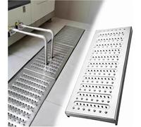 SAFWELAU Grille de Drainage Caniveaux de Drainage Grille carrée antidérapante en Acier Inoxydable pour patios, terrasses de Piscine, Garage, Jardin(58X25X2.5cm/22.8X9.9X1in)