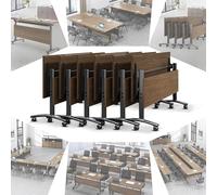 SAFWELAU Table Table d’étude Lot de 6 Tables Pliantes à Roues Bloquables - Bureau Mobile pour Salles de Réunion, Maison ou École (2-10 Personnes)(160CM)