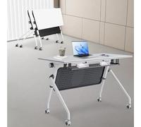 SAFWELAU Table Table d’étude Table de Réunion Pliable et Empilable avec roulettes, Blanc 140x60x75cm Grand Bureau Modulaire pour Salle de Conférence Bureau Salle de Classe(2 Pack,63inch)