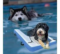 SAFWELAU Tapis Flottant de Pont Dock Flottant Gonflable de Chien Bleu, Escalier de Bateau à Chien avec Pompe/Corde/kit de réparation, Animaux de nage de Moins de 200 Livres, Tissu antidérapant en PVC