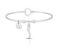SAGA GIOIELLI Bracelet en acier inoxydable avec pendentif corne porte-bonheur - élégant, durable, réglable - Bijou homme/femme pour un bon souhait