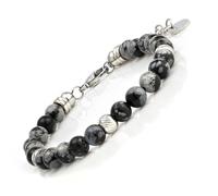 SAGA GIOIELLI Bracelet homme femme - unisexe avec pierres dures en obsidienne flocon de neige - Longueur 16,5-20 cm - Coffret cadeau