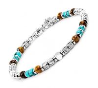 SAGA GIOIELLI Bracelet unisexe pour homme avec pierres naturelles et inserts en acier inoxydable - Boîte cadeau - Anniversaire - Fête des Pères - Confirmation - Communion (turquoise safari)