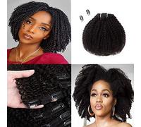 Saga Queen Lot de 8 extensions de cheveux brésiliens bouclés à clip 4b/4c 18 clips 120 g/pièce Cheveux humains brésiliens vierges Remy (20 pouces, noir naturel)