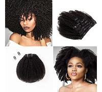 Saga Queen Lot de 8 extensions de cheveux humains brésiliens bouclés à clip 4b / 4c 18 clips 120 g/lot de cheveux humains brésiliens vierges Remy (35,5 cm, noir naturel)
