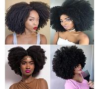 Saga Queen Lot de 8 extensions de cheveux humains brésiliens bouclés afro 4b / 4c 18 clips 120 g/lot de cheveux humains brésiliens vierges Remy (45,7 cm, noir naturel)