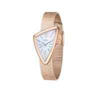 SAGA Sailboat Montre à quartz pour femme - Design triangulaire élégant avec cristal du Danube, mouvement à quartz suisse et bracelet en maille en acier inoxydable, résistant à l'eau 3ATM, rose gold