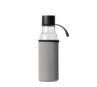 Sagaform To Go Bouteille en verre 600 ml Gris Gourde en verre avec housse en néoprène Bouteille d'eau avec suspension pour vélo Bouteille avec housse de protection et bouchon à vis