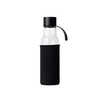 Sagaform To Go Bouteille en verre 600 ml, noir, avec housse en néoprène, bouteille d'eau avec suspension pour vélo, bouteille avec housse de protection et bouchon à vis