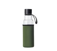 Sagaform To Go Bouteille en verre Vert 600 ml Bouteille d'eau en verre avec housse en néoprène Bouteille d'eau avec suspension pour vélo Bouteille avec housse de protection et bouchon à vis
