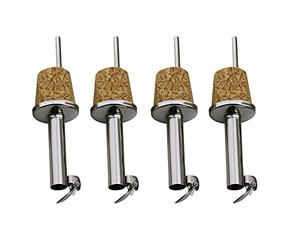 SagaSave 4 Pcs Bouchon de Bouteille en Liège avec Bec Verseur en Acier Inoxydable, Distributeur de Vinaigre avec Couvercle à Bascule Articulé, Bec Verseur Droit pour Bouteille de Vin, Sirop, Liqueur