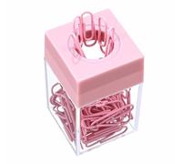 SagaSave Distributeur de trombones, support de fournitures de bureau avec 18 trombones pour organiseurs d'espace de travail de bureau et fournitures scolaires, rose