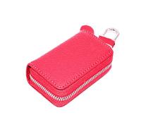 SagaSave Étui de clé de voiture multifonction en cuir avec fermeture éclair - Accessoires d'intérieur avec crochet en métal - 12 couleurs, rose rouge, taille unique