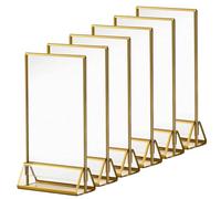 SagaSave Lot de 12 supports de table en acrylique transparent avec cadres dorés, 42 x 127 x 180 mm, affichage double face, cadre doré