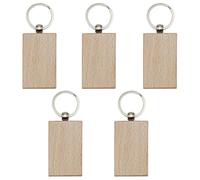 SagaSave Lot de 5 porte-clés rectangulaires en bois vierge avec anneau fendu, porte-clés en bois personnalisé pour loisirs créatifs pyrogravure