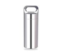 SagaSave Mini Boîte à Pilules Porte Clés, 3,9 cm Étanche En Acier Inoxydable Petite Boîte à Pilules Pour Les Déplacements, Le Camping, Les Sorties, Argenté