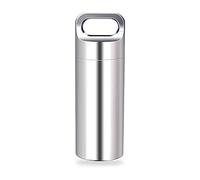 SagaSave Mini Boîte à Pilules Porte Clés, 4,85 cm Étanche En Acier Inoxydable Petite Boîte à Pilules Pour Les Déplacements, Le Camping, Les Sorties, Argenté