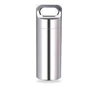 SagaSave Mini Boîte à Pilules Porte Clés, 6,3 cm Étanche En Acier Inoxydable Petite Boîte à Pilules Pour Les Déplacements, Le Camping, Les Sorties, Argenté