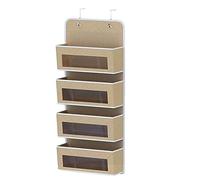SagaSave Organisateur de rangement sur porte, organisateur de 4 poches derrière la porte suspendu avec fenêtres en PVC pour salle de bain, chambre d'enfants, pouponnière-beige