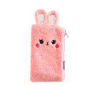 SagaSave Trousse à Crayons en Peluche, Lapin Rose Foncé Porte-Crayons Doux Fluffy, Trousse de Maquillage, Sacs de Rangement Colorés Grande Capacité