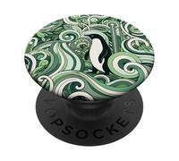 Sage Green Mint Pastel Green Penguin Art Nouveau Pattern PopSockets PopGrip Adhésif